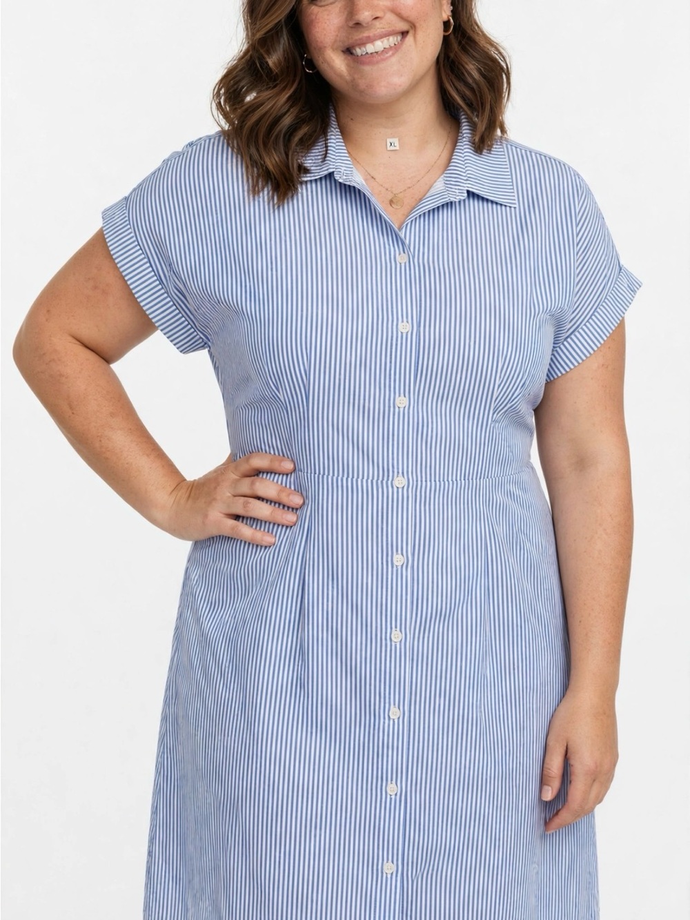 Striped Button-Front Shirt Dress - Blue